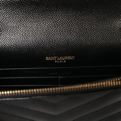 Saint Laurent Grain De Poudre Matelasse Chevron Monogram Envelope Chain Wallet Black 6 of 11