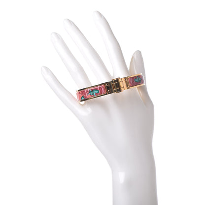 Hermes Enamel Printed Narrow Charniere Brides De Gala Hinged Bracelet M Rose Couture 2 of 5