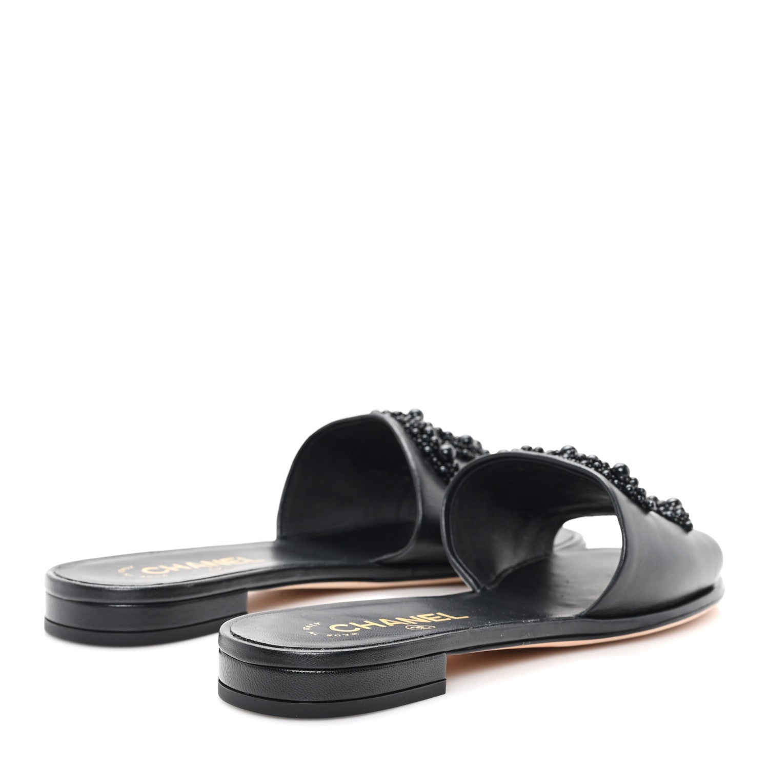 Chanel Lambskin Beaded CC Mules 38 Black 5 of 10