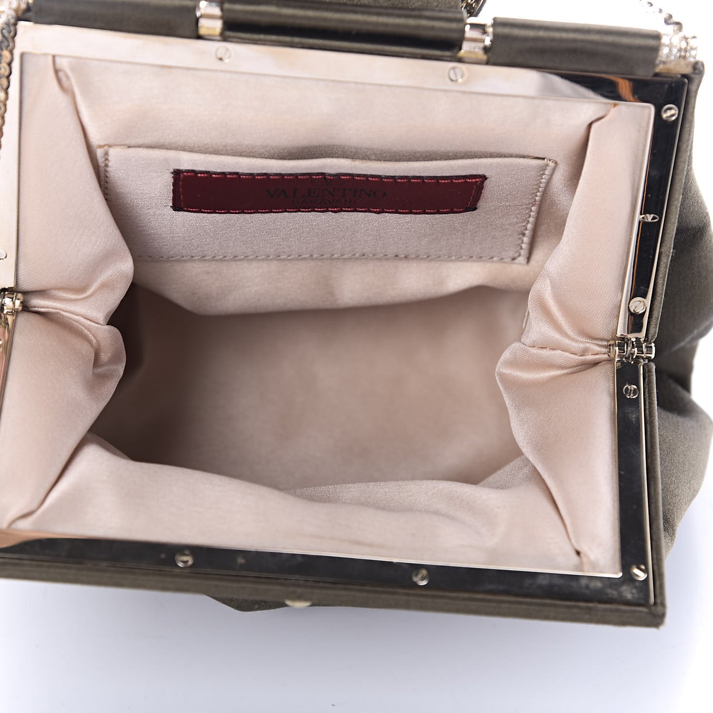 Satin Crystal Embellished Clutch Green