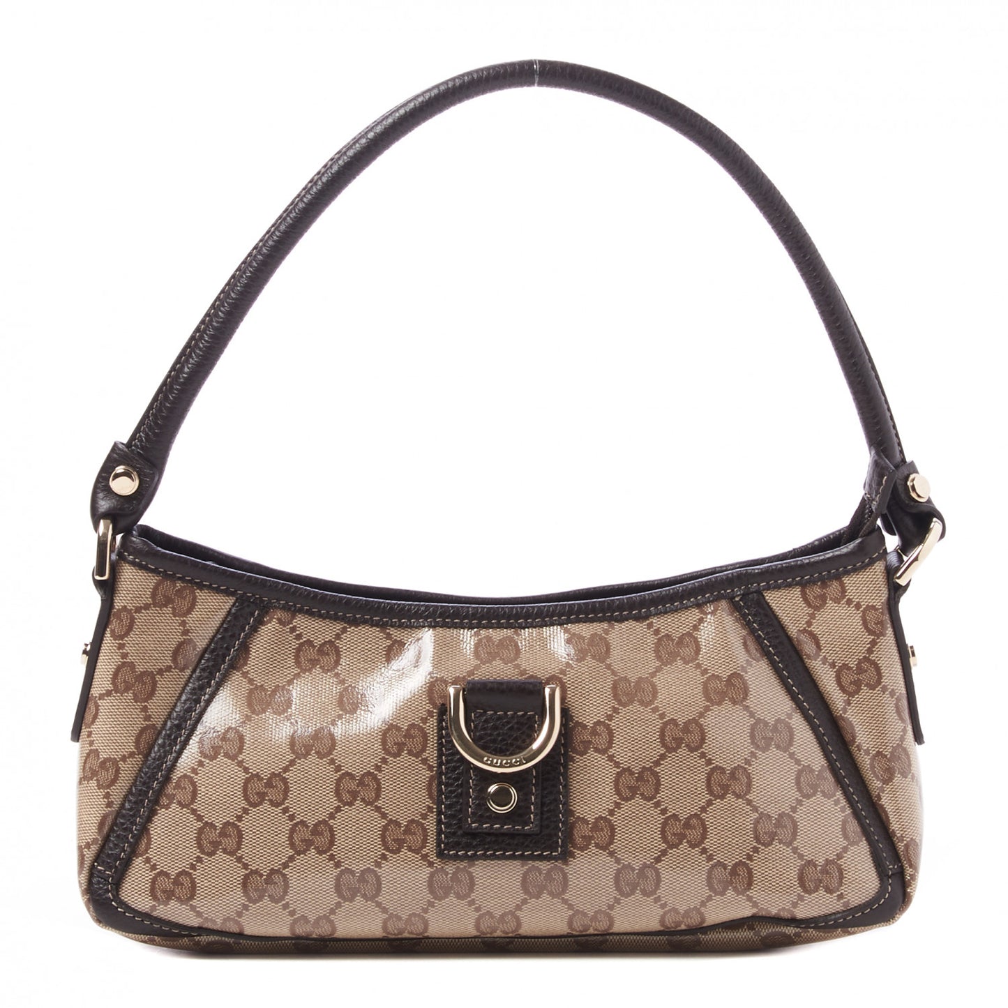 Crystal Monogram Small D Ring Gold Hobo Brown