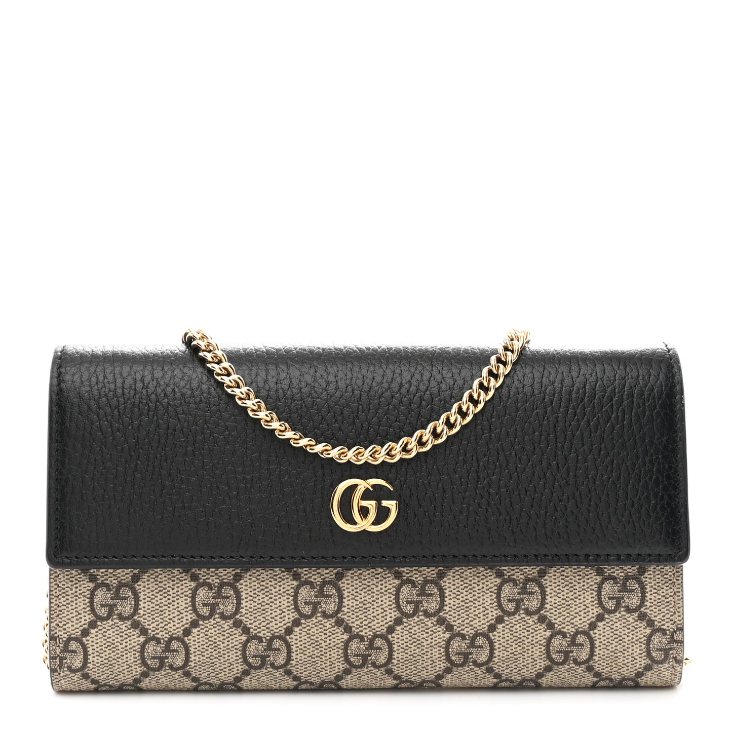 Dollar Calfskin GG Supreme Monogram Petite GG Marmont Wallet Chain Bag Black Beige Ebony