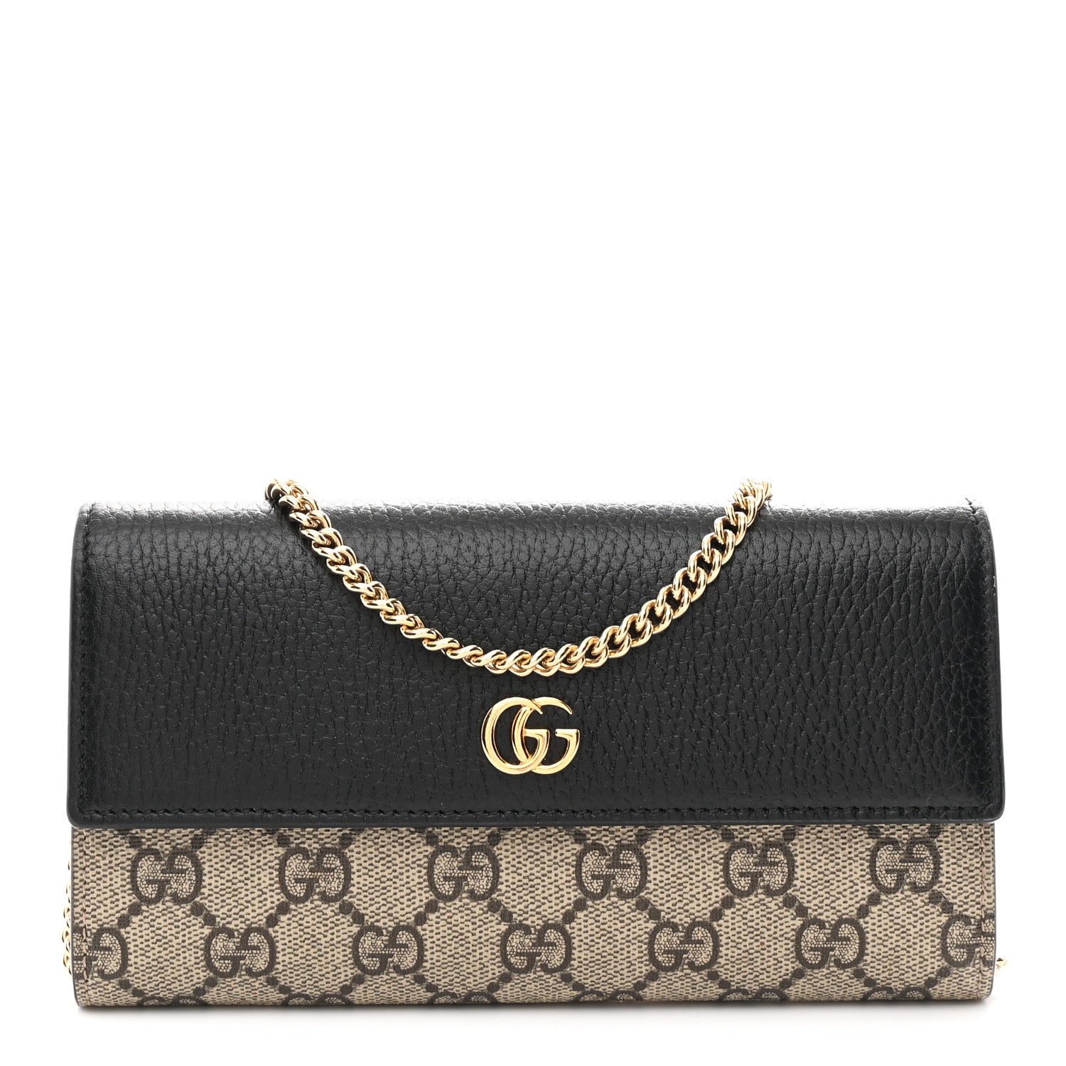 Gucci Dollar Calfskin GG Supreme Monogram Petite GG Marmont Wallet Chain Bag Black Beige Ebony 1 of 11