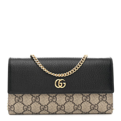 Gucci Dollar Calfskin GG Supreme Monogram Petite GG Marmont Wallet Chain Bag Black Beige Ebony 1 of 11