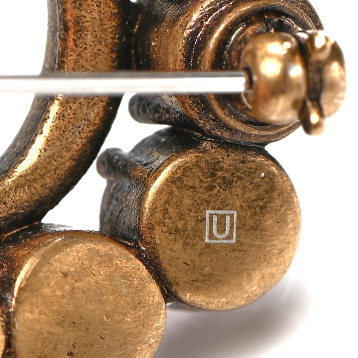 Metal Crystal Double G Brooch Aged Gold Red