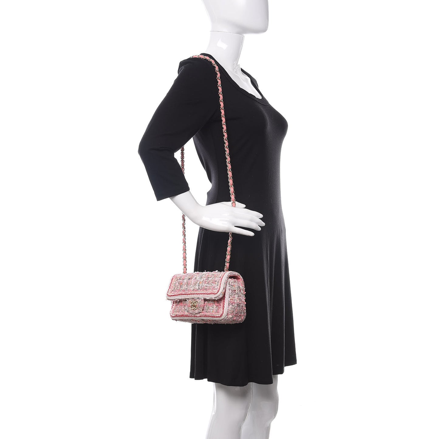 Tweed Braid Mini Flap White Pink
