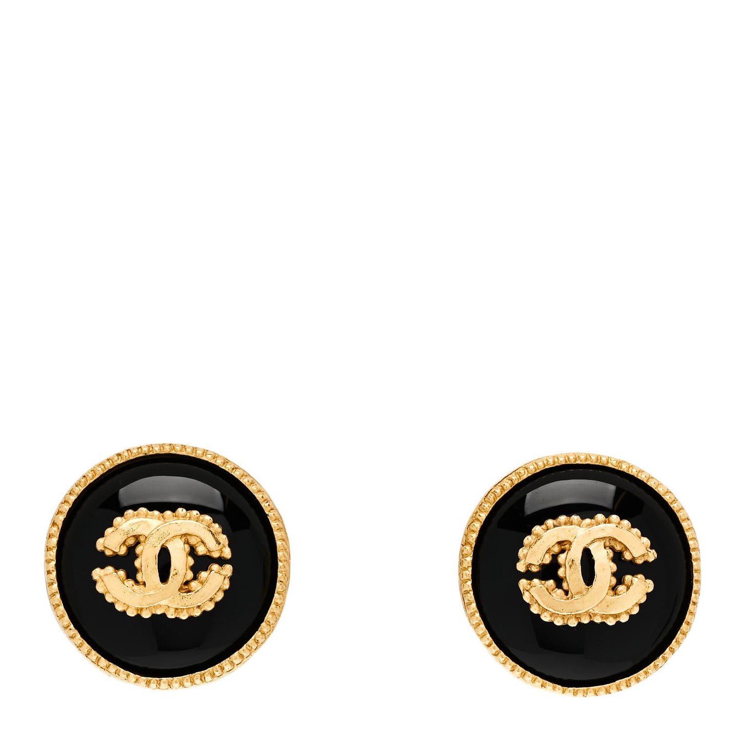 CC Round Clip On Earrings Black Gold