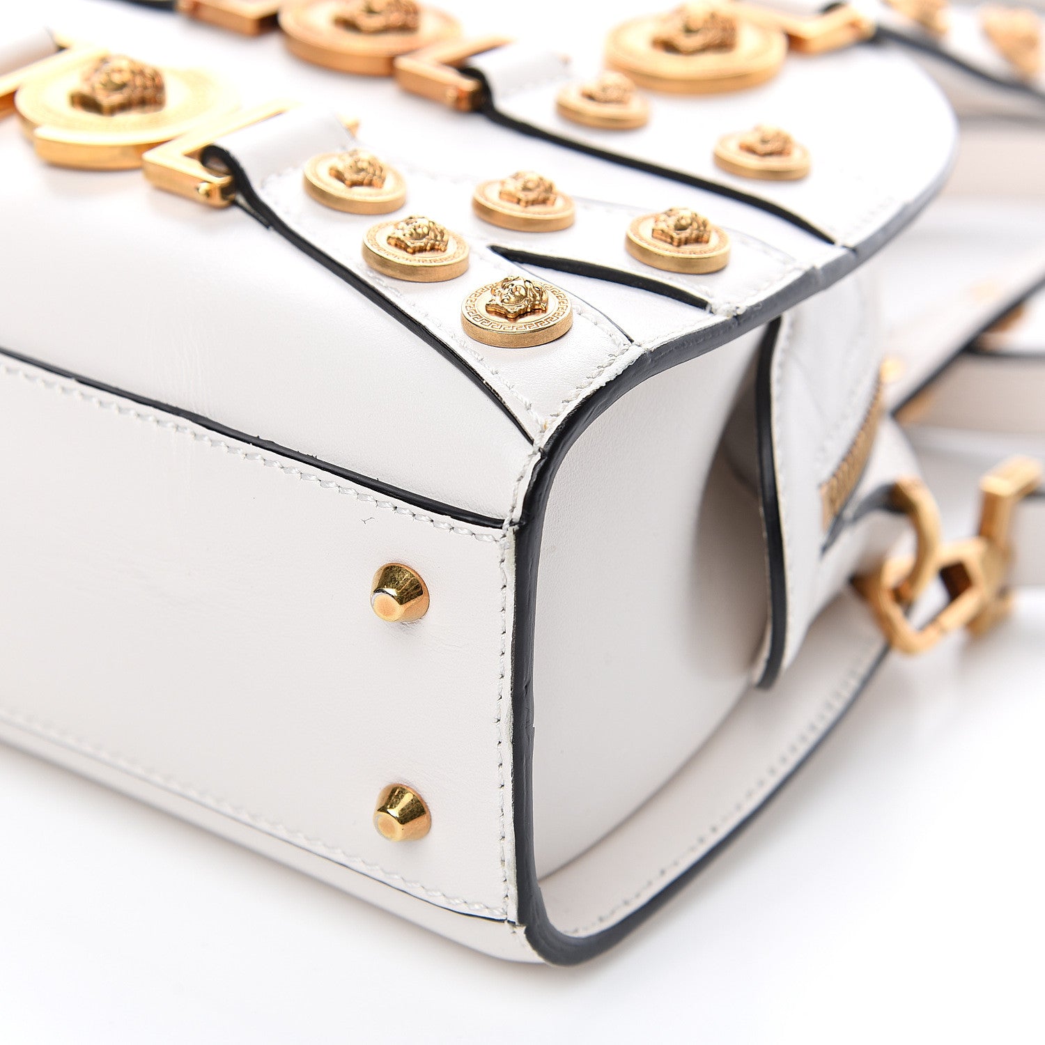Versace Calfskin Small Medallion Tribute Bowling Bag White 8 of 9