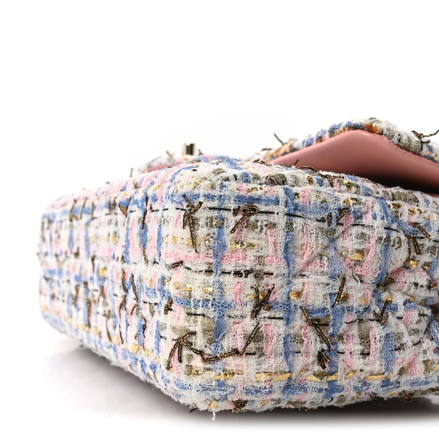 Tweed Quilted Medium Double Flap Blue Pink Gold White