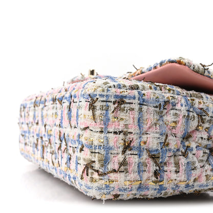 Chanel Tweed Quilted Medium Double Flap Blue Pink Gold White 10 of 11