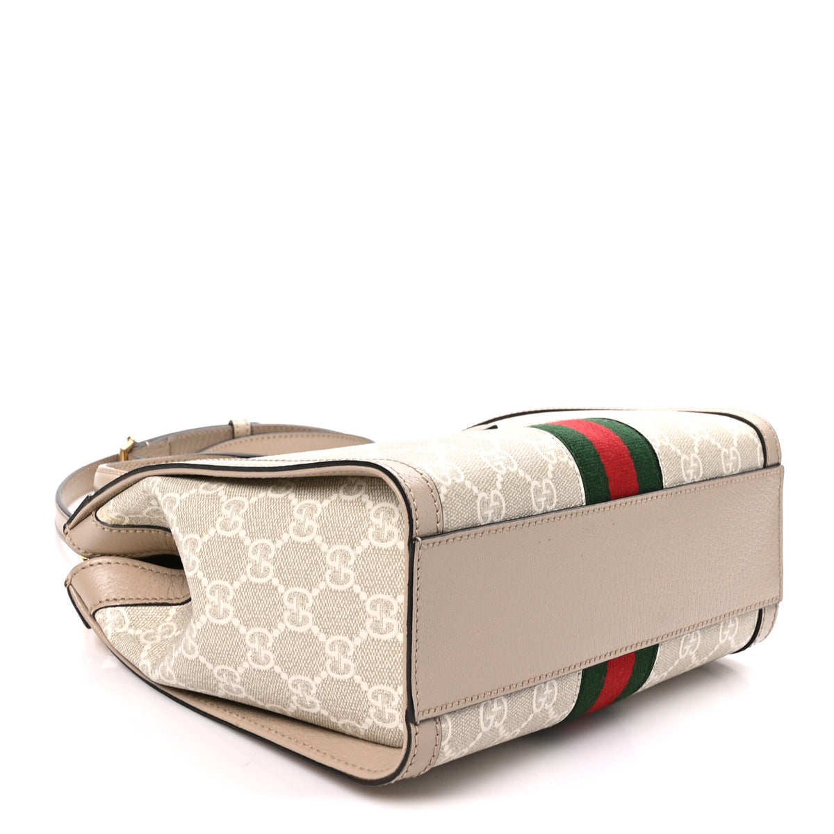 GG Supreme Monogram Textured Dollar Calfskin Web Small Ophidia Tote Bag Beige Mystic White Oatmeal