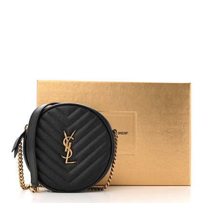 Saint Laurent Grain De Poudre Matelasse Chevron Quilted Round Vinyle Camera Bag Black 13 of 13