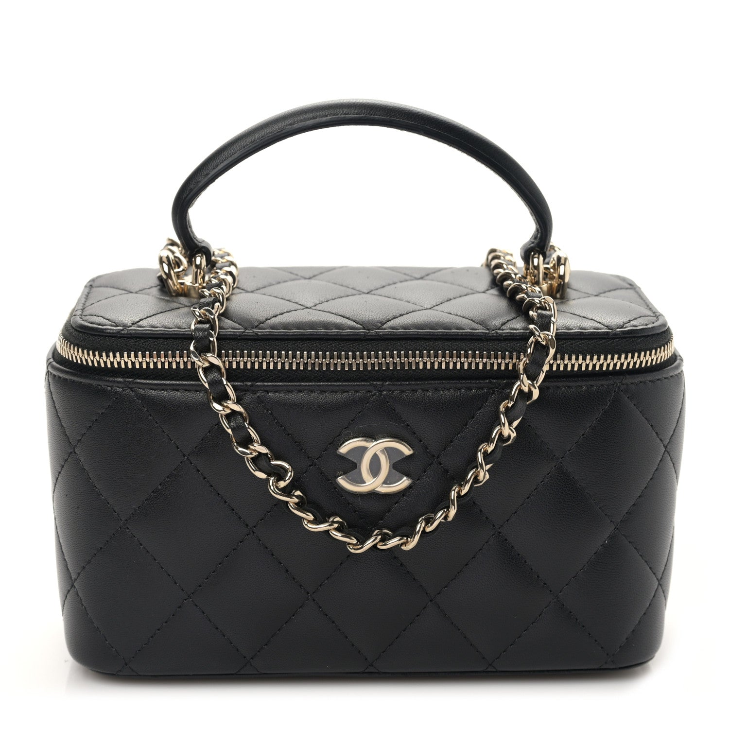 Chanel Lambskin Quilted Small Top Handle Vanity Case With Chain Black 1 of 8