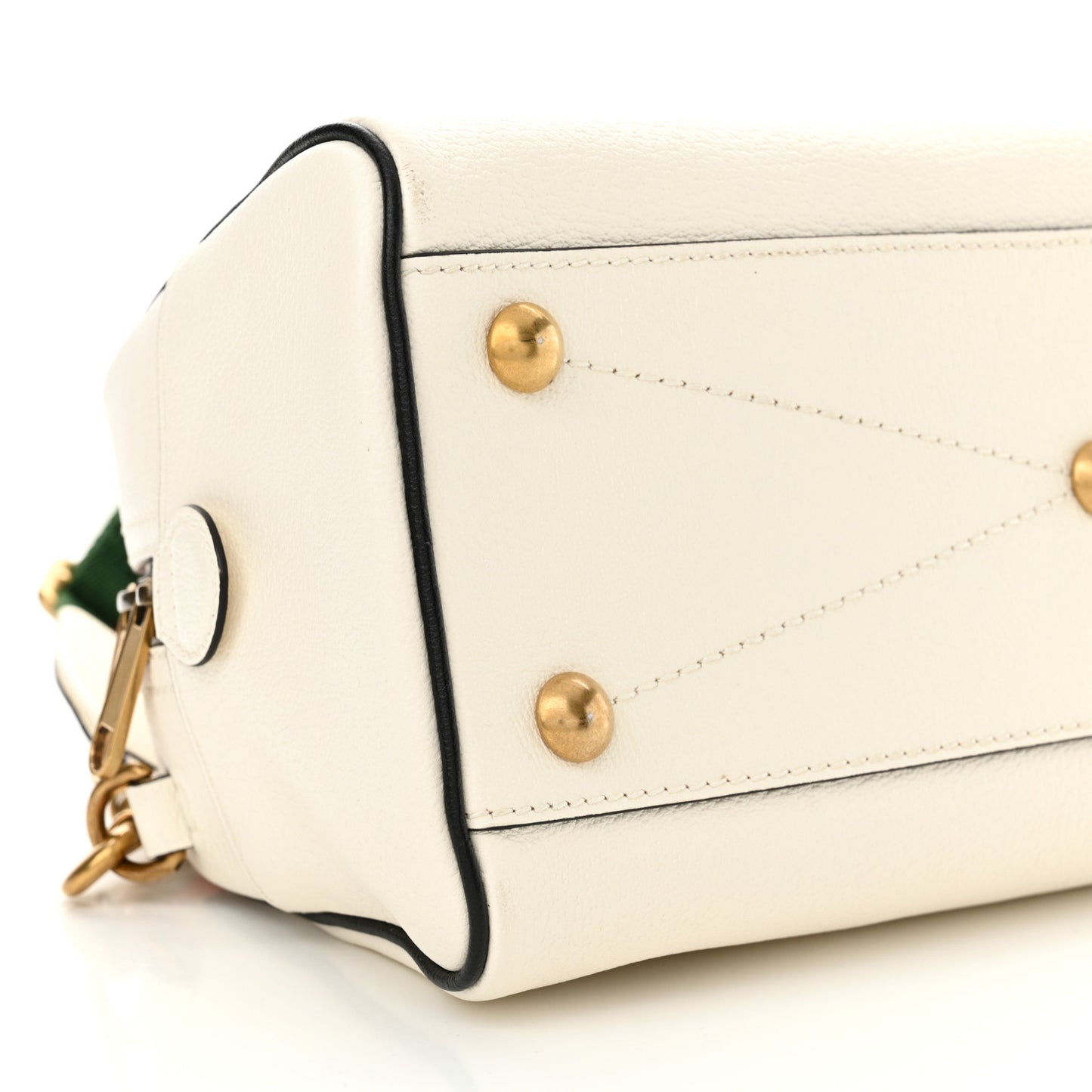 X ADIDAS Textured Dollar Calfskin Web Trefoil Logo Embossed Mini Bowling Bag Off White