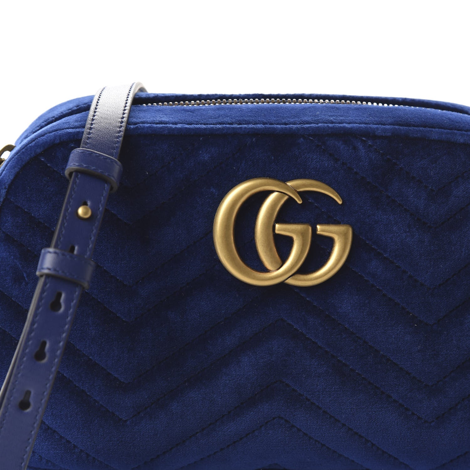 Gucci Velvet Matelasse Small GG Marmont Chain Shoulder Bag Cobalt 9 of 9