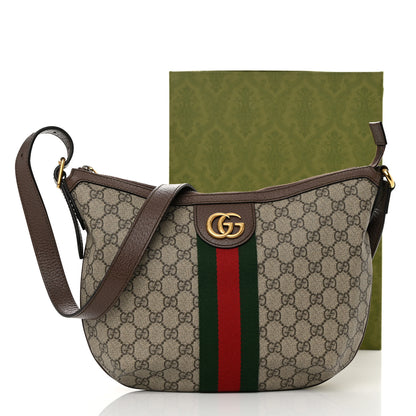 Gucci GG Supreme Monogram Textured Dollar Calfskin Web Small Ophidia Half Moon Hobo Beige Ebony New Acero 14 of 14