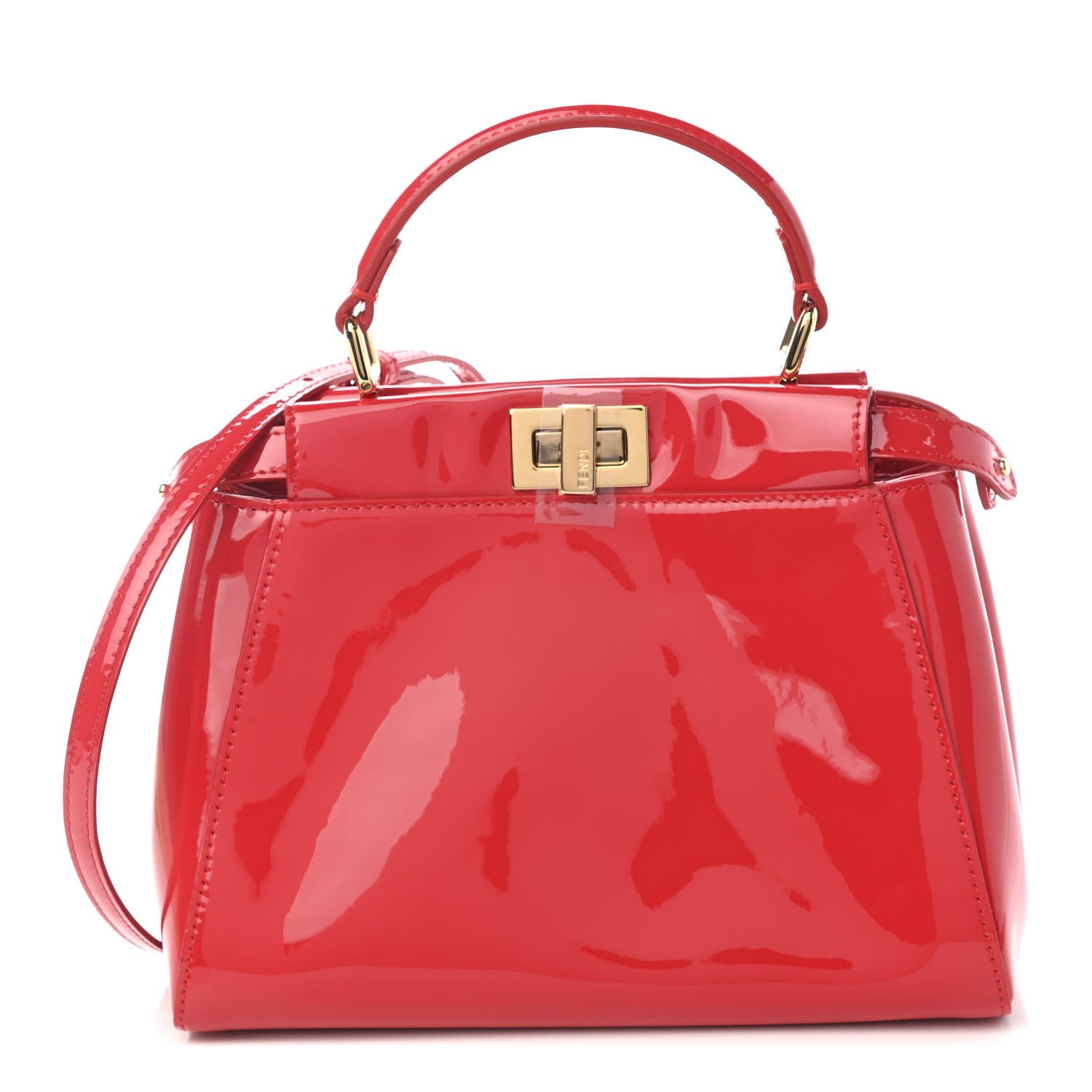 Fendi Vitello Vernice Mou Mini Peekaboo Iconic Satchel Rosso Cardinale 1 of 8