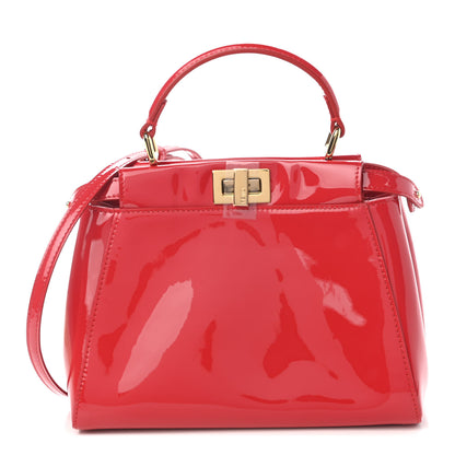 Fendi Vitello Vernice Mou Mini Peekaboo Iconic Satchel Rosso Cardinale 1 of 8