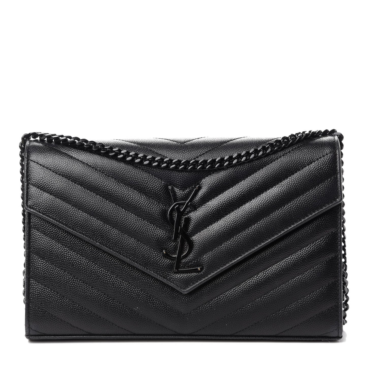 Grain De Poudre Matelasse Chevron Monogram Chain Wallet Black