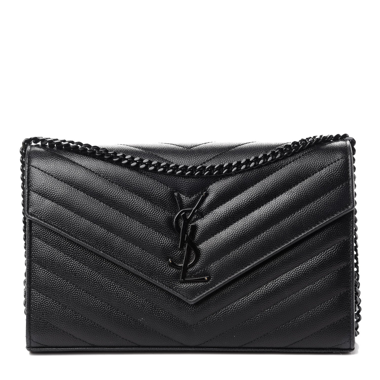 Saint Laurent Grain De Poudre Matelasse Chevron Monogram Chain Wallet Black 1 of 11