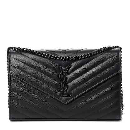 Saint Laurent Grain De Poudre Matelasse Chevron Monogram Chain Wallet Black 1 of 11