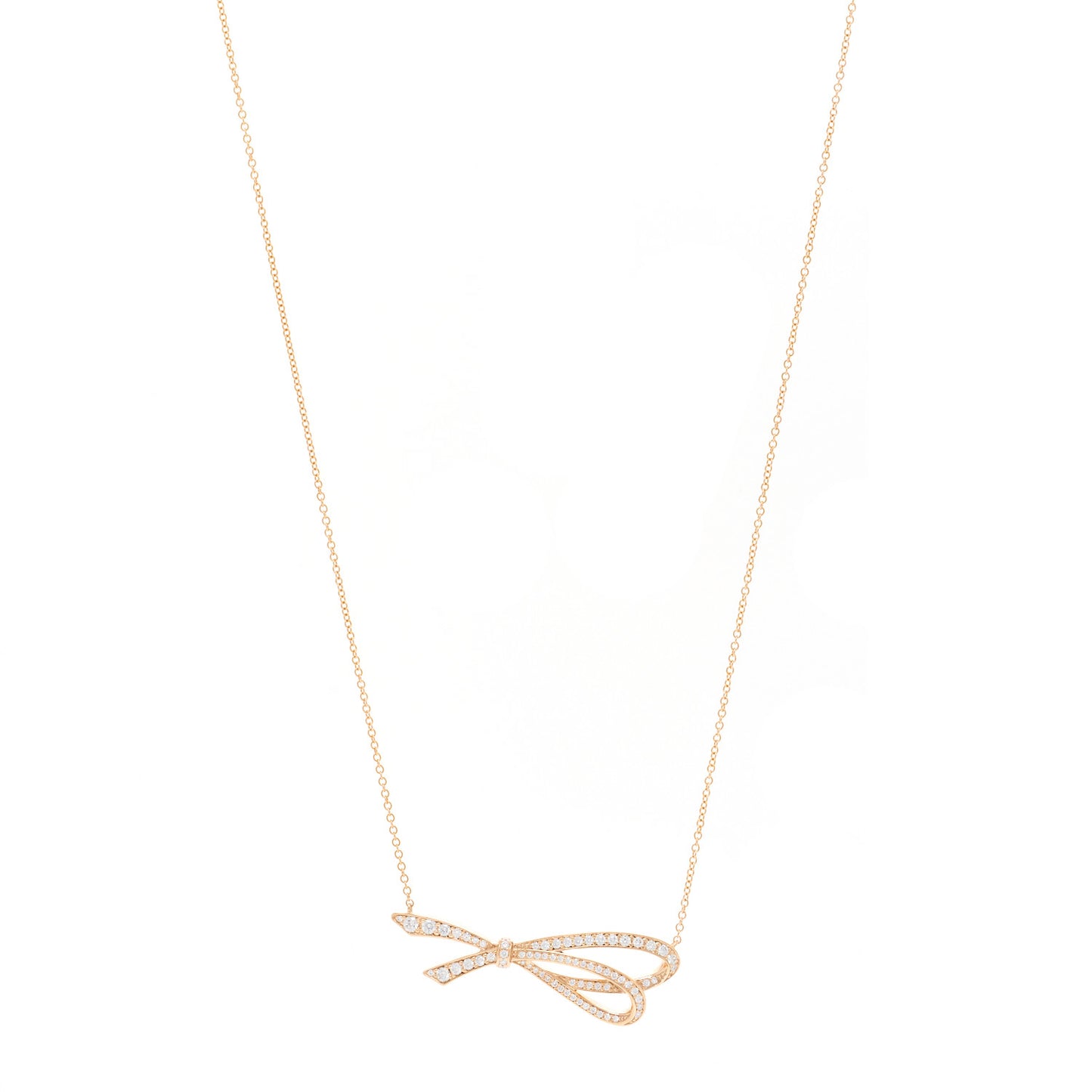 18K Rose Gold Diamond Bow Pave Pendant Necklace