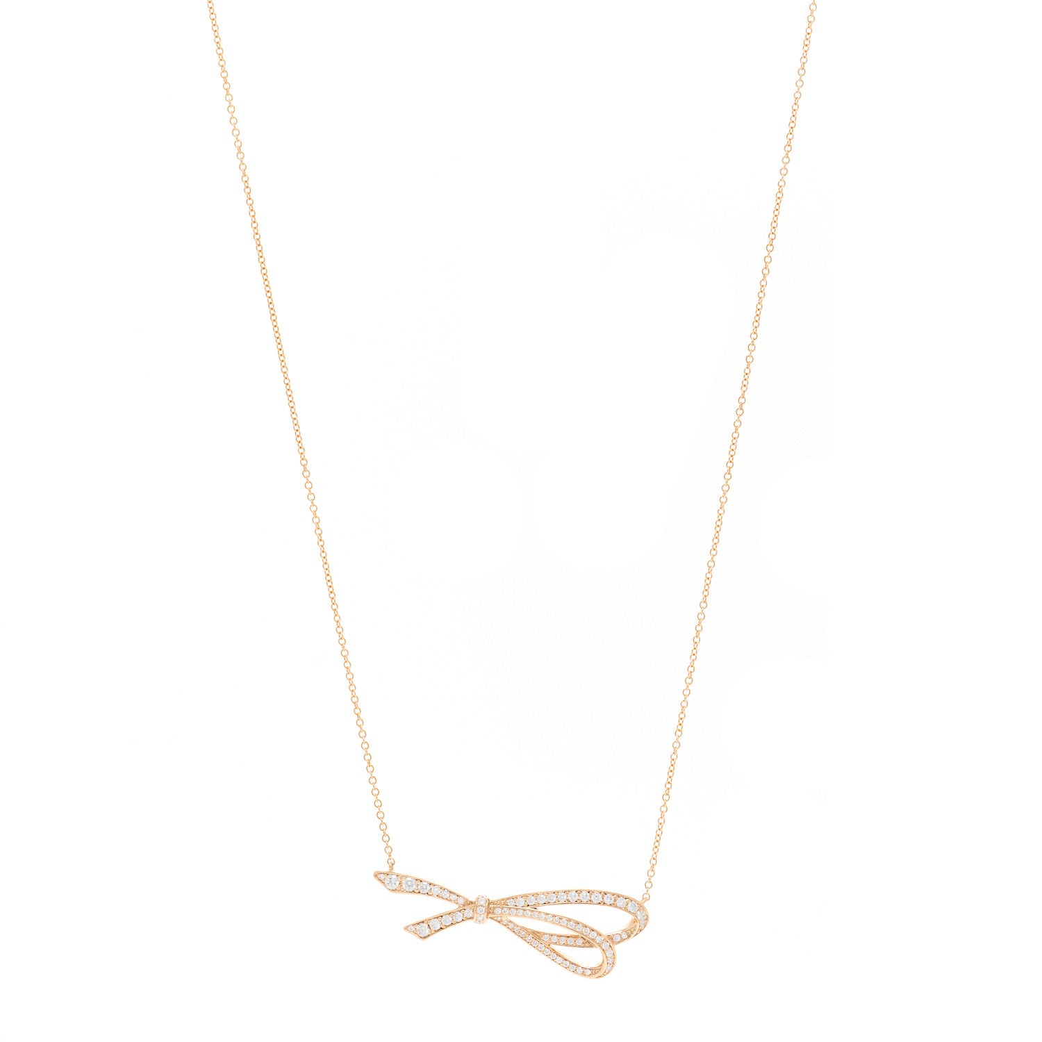Tiffany 18K Rose Gold Diamond Bow Pave Pendant Necklace 1 of 5