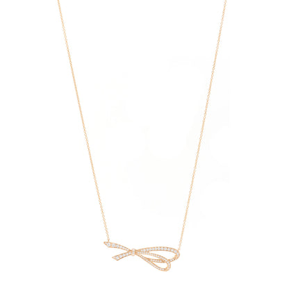 Tiffany 18K Rose Gold Diamond Bow Pave Pendant Necklace 1 of 5