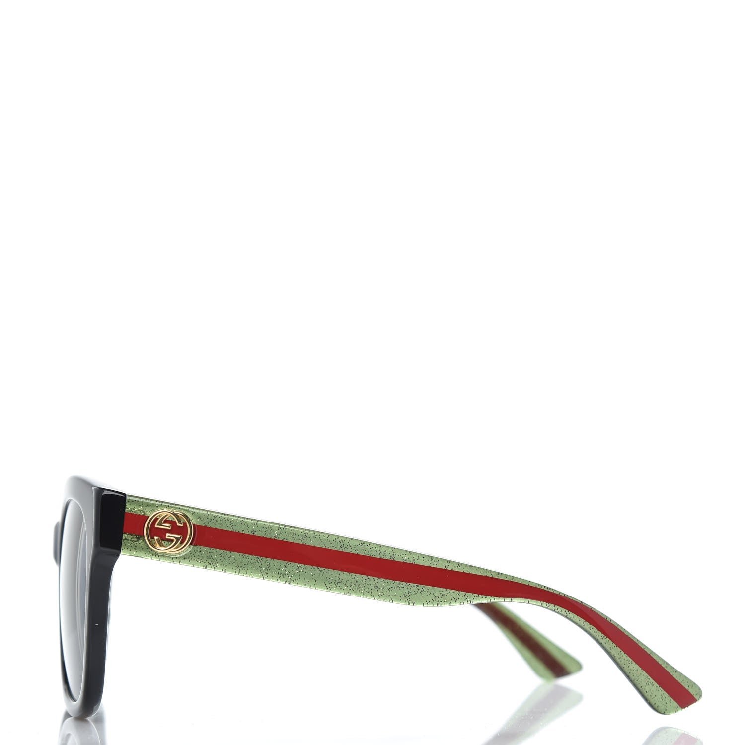 Gucci Acetate Square Frame Web Glitter Sunglasses GG0034S Black Green 2 of 7