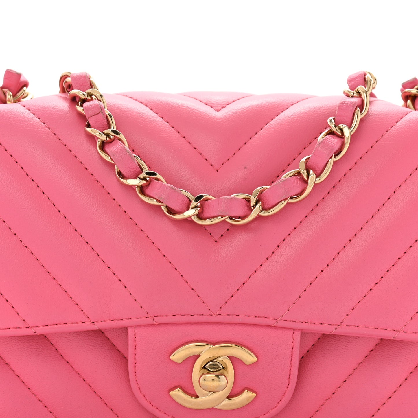 Lambskin Chevron Quilted Mini Rectangular Flap Fuchsia