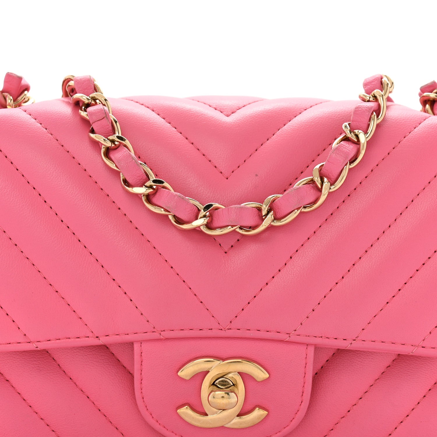 Chanel Lambskin Chevron Quilted Mini Rectangular Flap Fuchsia 8 of 12