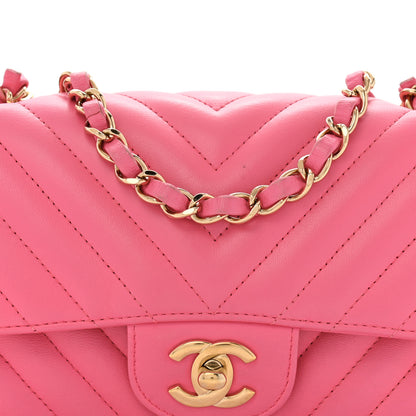 Chanel Lambskin Chevron Quilted Mini Rectangular Flap Fuchsia 8 of 12
