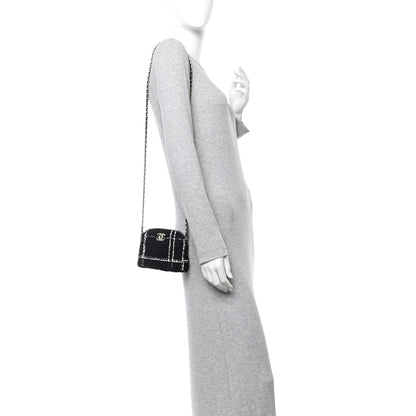 Chanel Tweed Quilted Mini Clutch With Chain  Black White 2 of 10