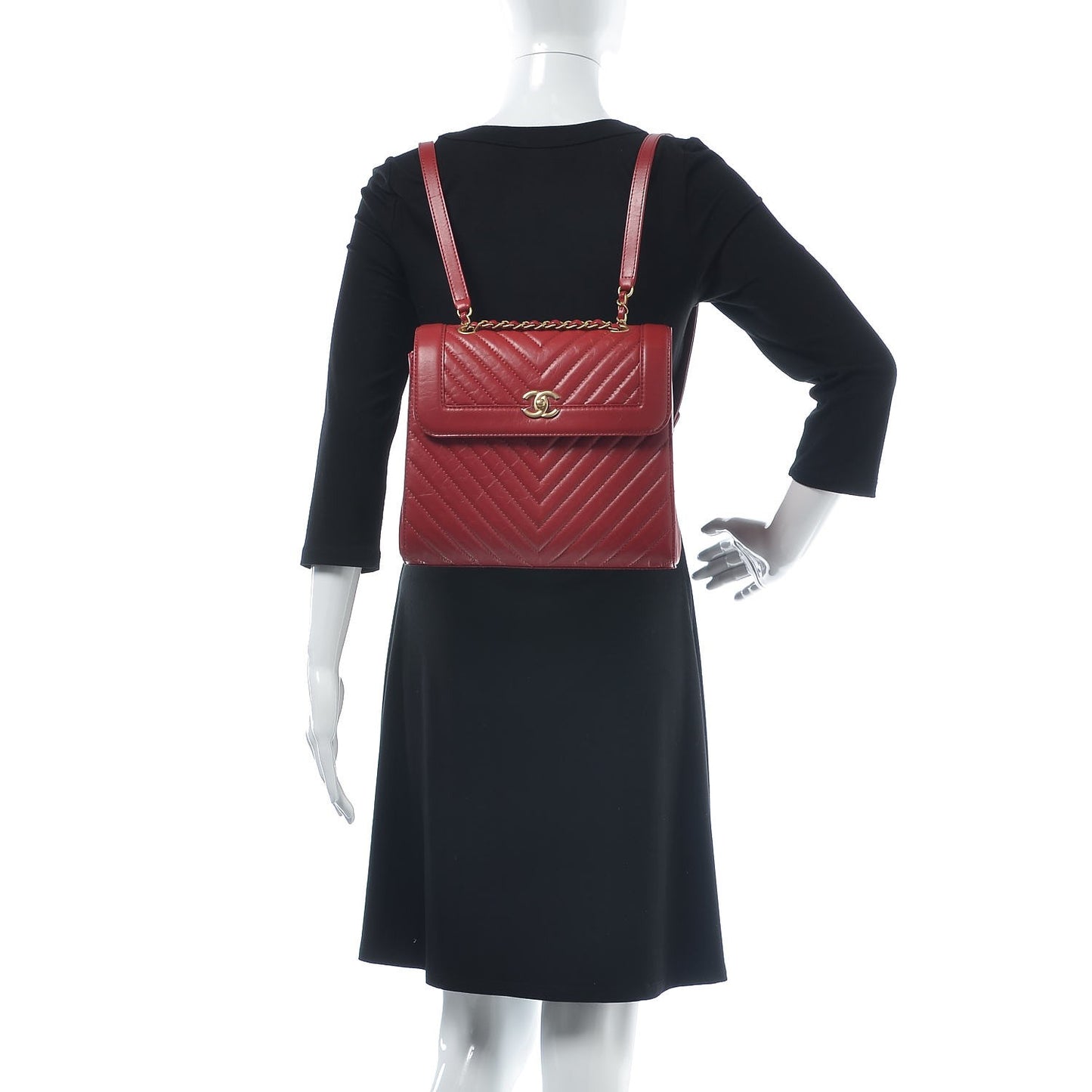 Aged Calfskin Chevron Quilted Backpack Red