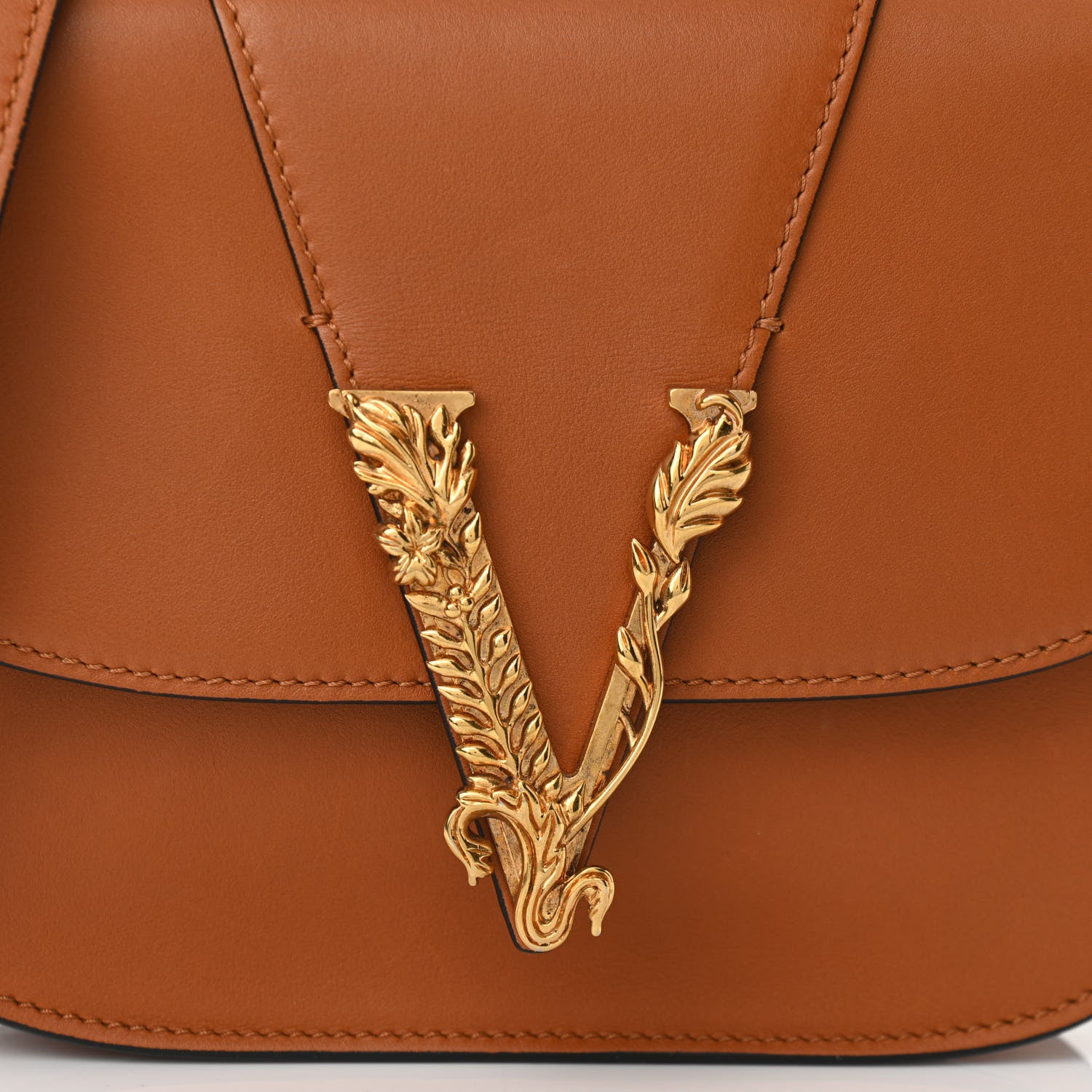 Versace Vitello Barocco Virtus Small Top Handle Shoulder Bag Brown 7 of 9