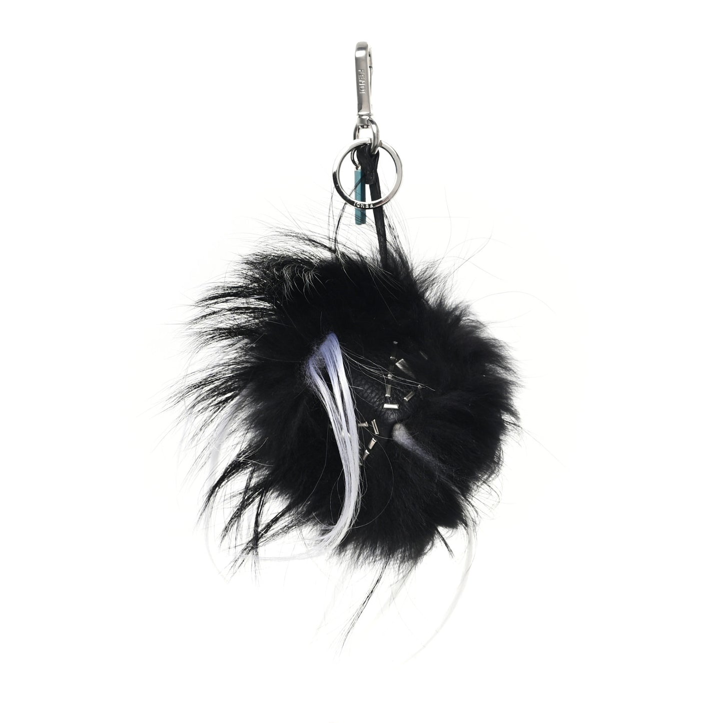 Cuoio Romano Goat Fox Fur Metal Stitch Triangle Monster Eyes Cube Bag Charm Black White