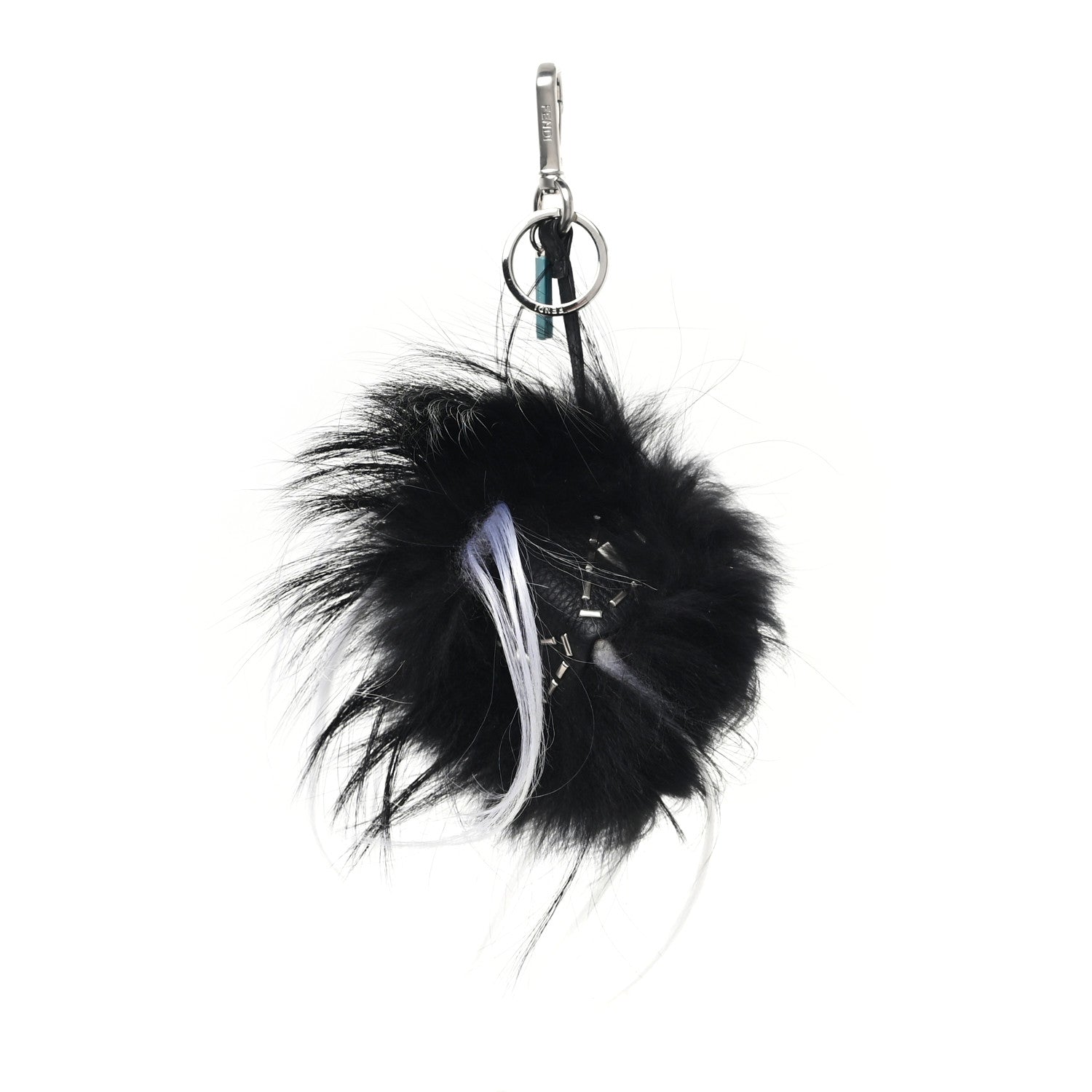 Fendi Cuoio Romano Goat Fox Fur Metal Stitch Triangle Monster Eyes Cube Bag Charm Black White 1 of 5