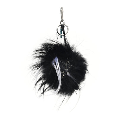 Fendi Cuoio Romano Goat Fox Fur Metal Stitch Triangle Monster Eyes Cube Bag Charm Black White 1 of 5