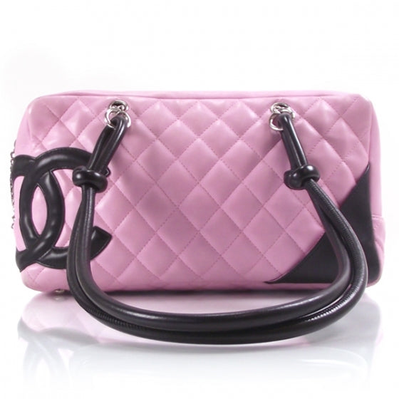 Calfskin Quilted Large Cambon Bowler Pink Black