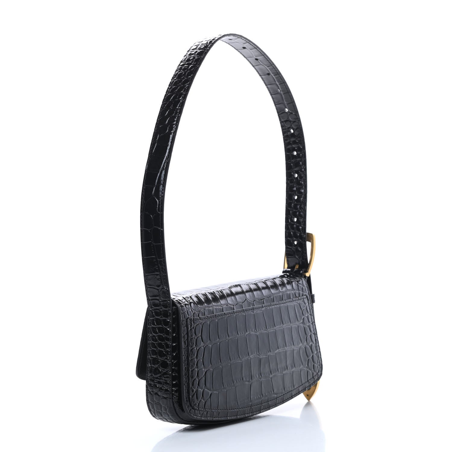 Balenciaga Shiny Calfskin Crocodile Embossed Ghost Sling Bag Black 3 of 12