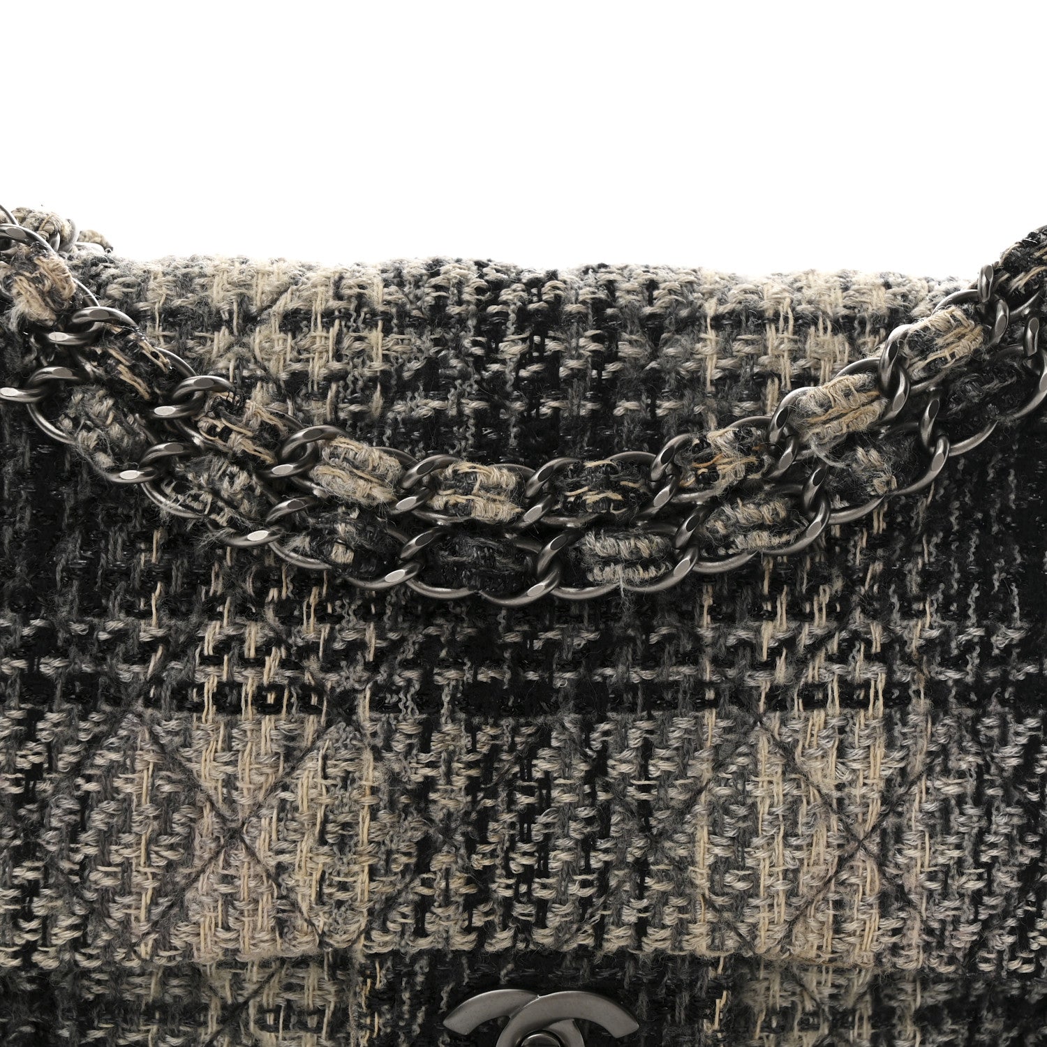 Chanel Tweed Quilted Medium Double Flap Beige White Black 8 of 12
