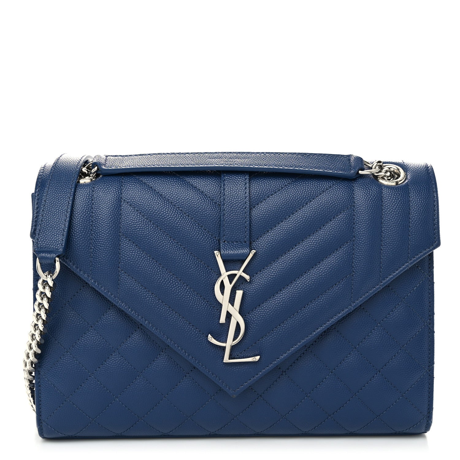 Saint Laurent Grain De Poudre Textured Mixed Matelasse Triquilt Medium Monogram Satchel Denim 1 of 9