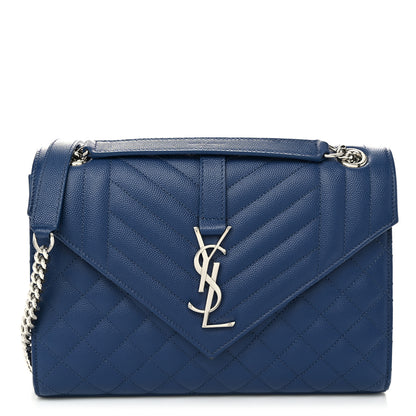 Saint Laurent Grain De Poudre Textured Mixed Matelasse Triquilt Medium Monogram Satchel Denim 1 of 9
