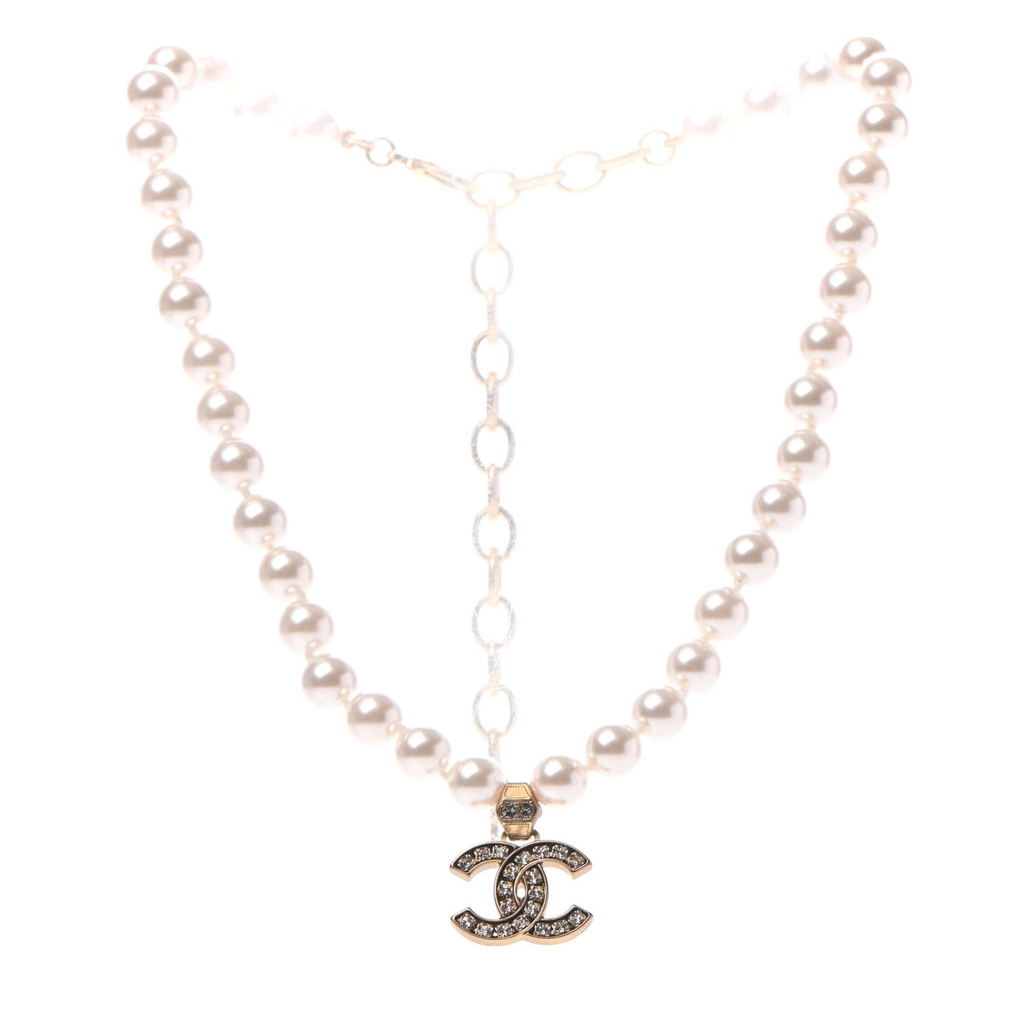 Pearl Crystal CC Short Necklace Gold