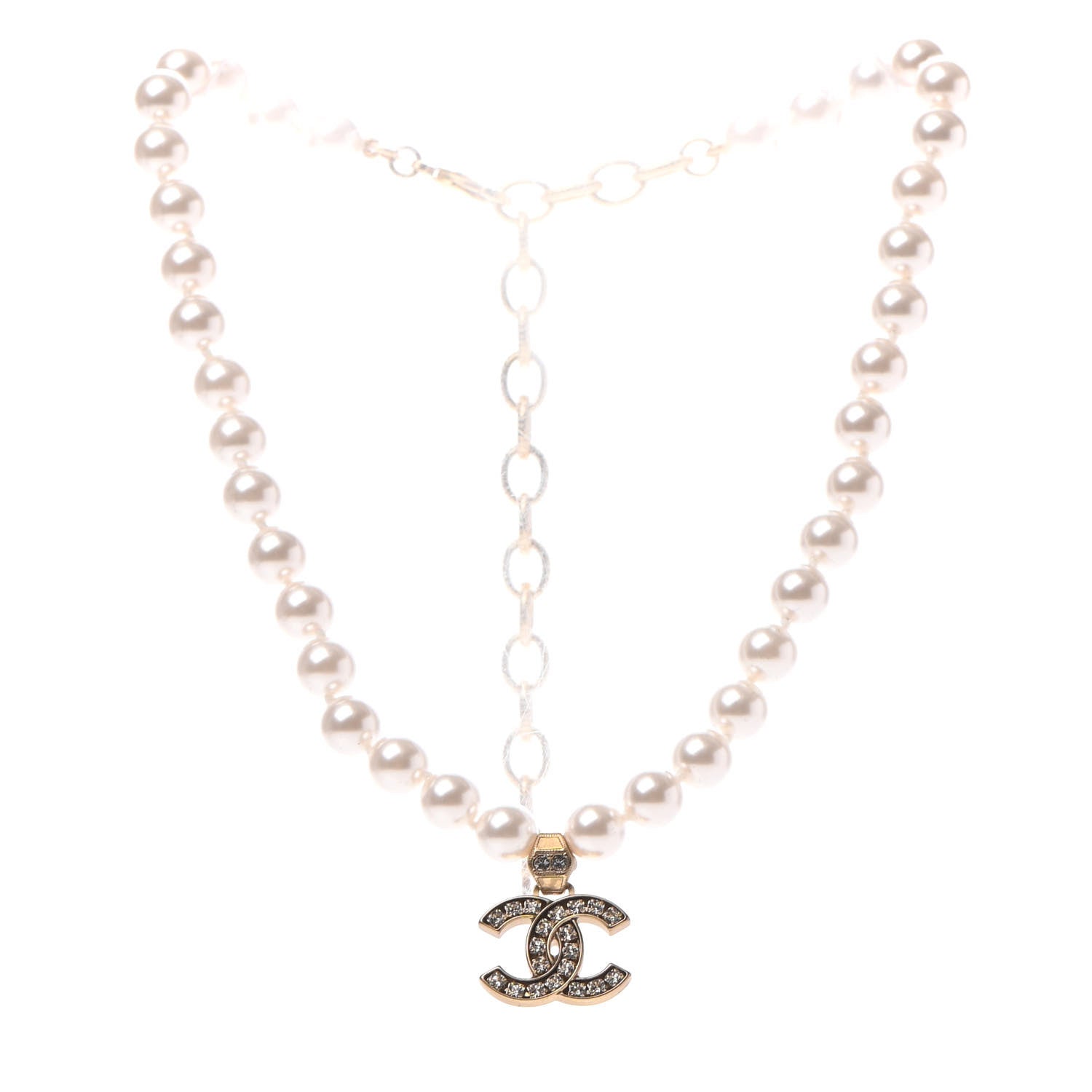 Chanel Pearl Crystal CC Short Necklace Gold 2 of 4