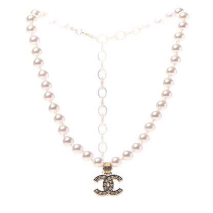 Chanel Pearl Crystal CC Short Necklace Gold 2 of 4
