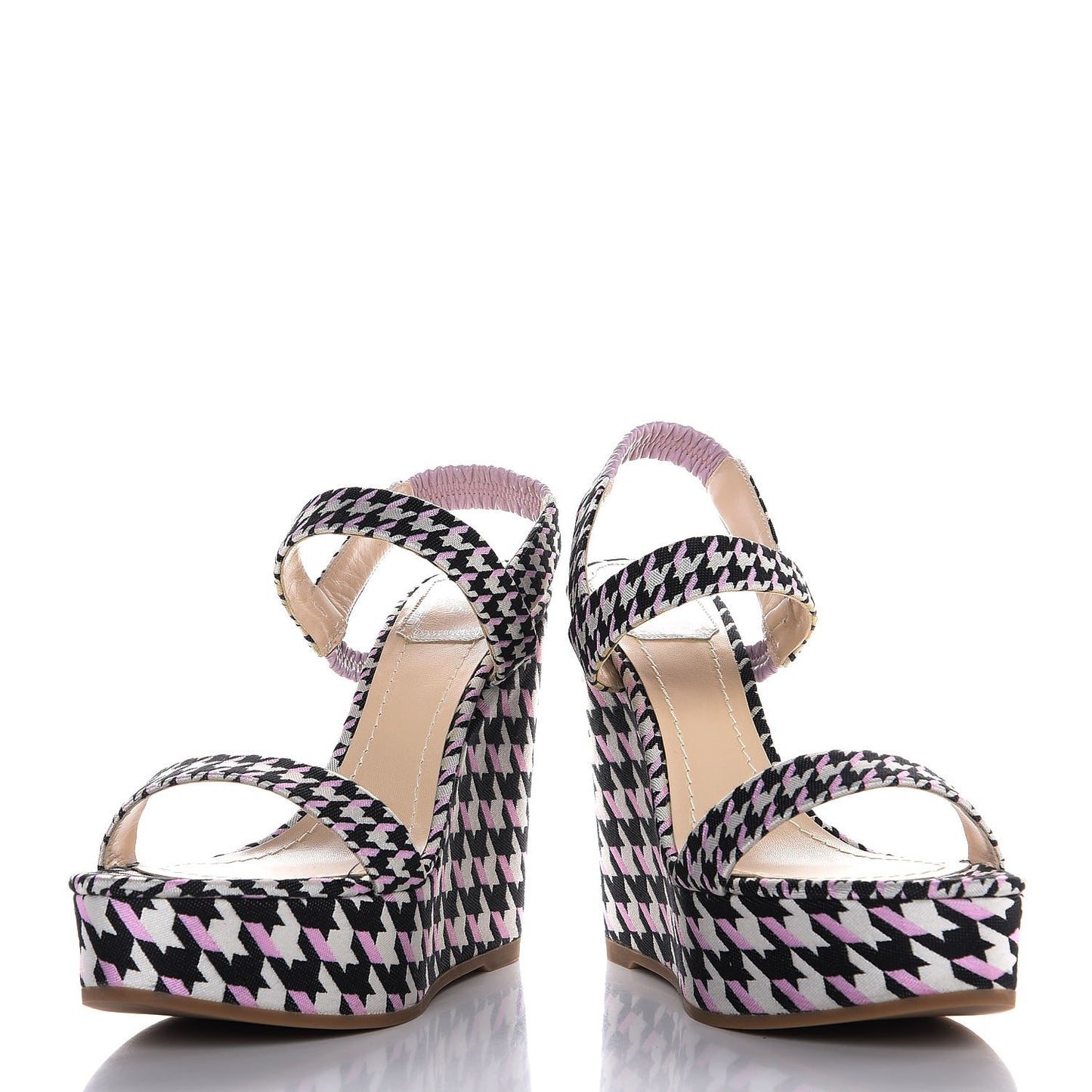 Canvas Herringbone Volt Wedge Sandals 38 Noir Blanc