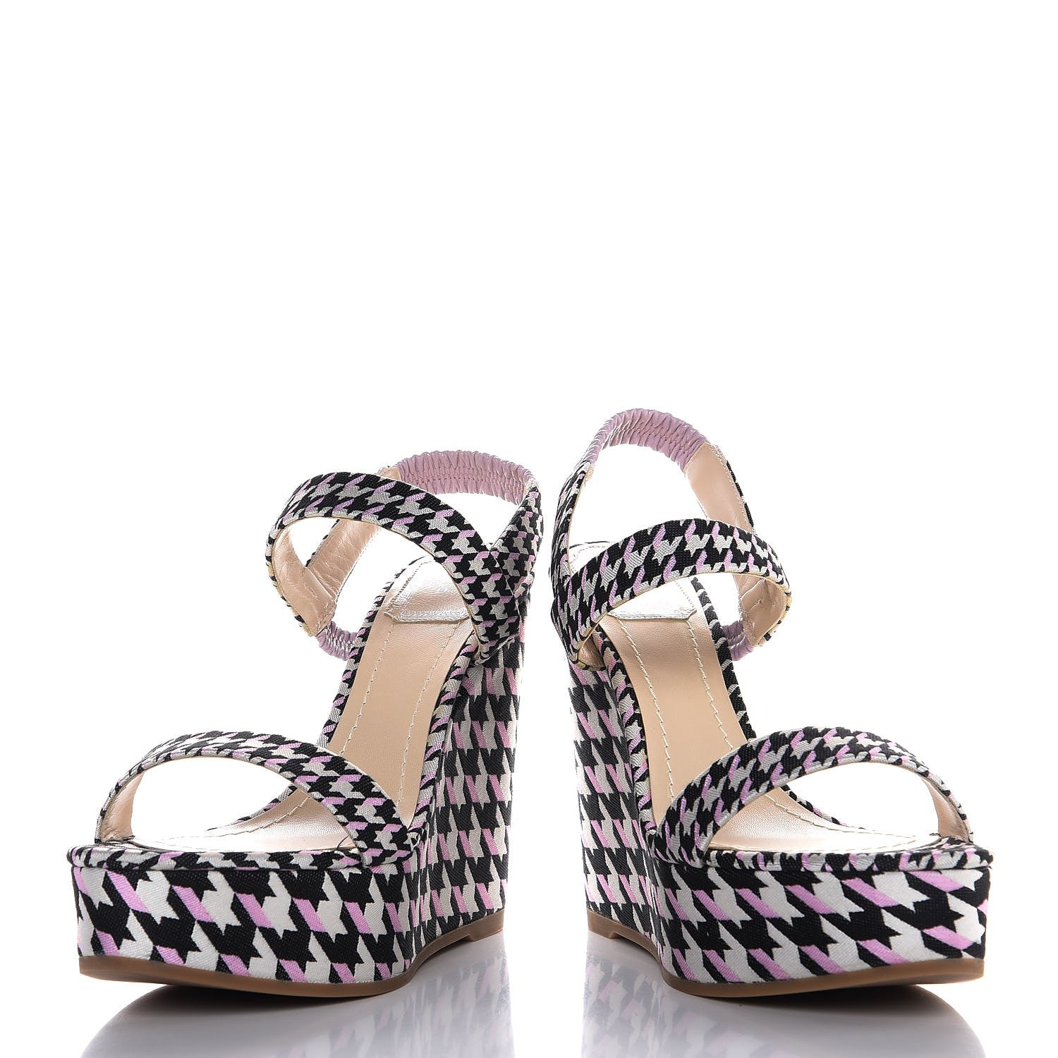 Christian Dior Canvas Herringbone Volt Wedge Sandals 38 Noir Blanc 8 of 10