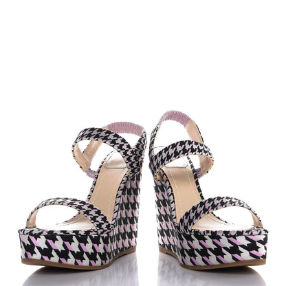 Christian Dior Canvas Herringbone Volt Wedge Sandals 38 Noir Blanc 8 of 10