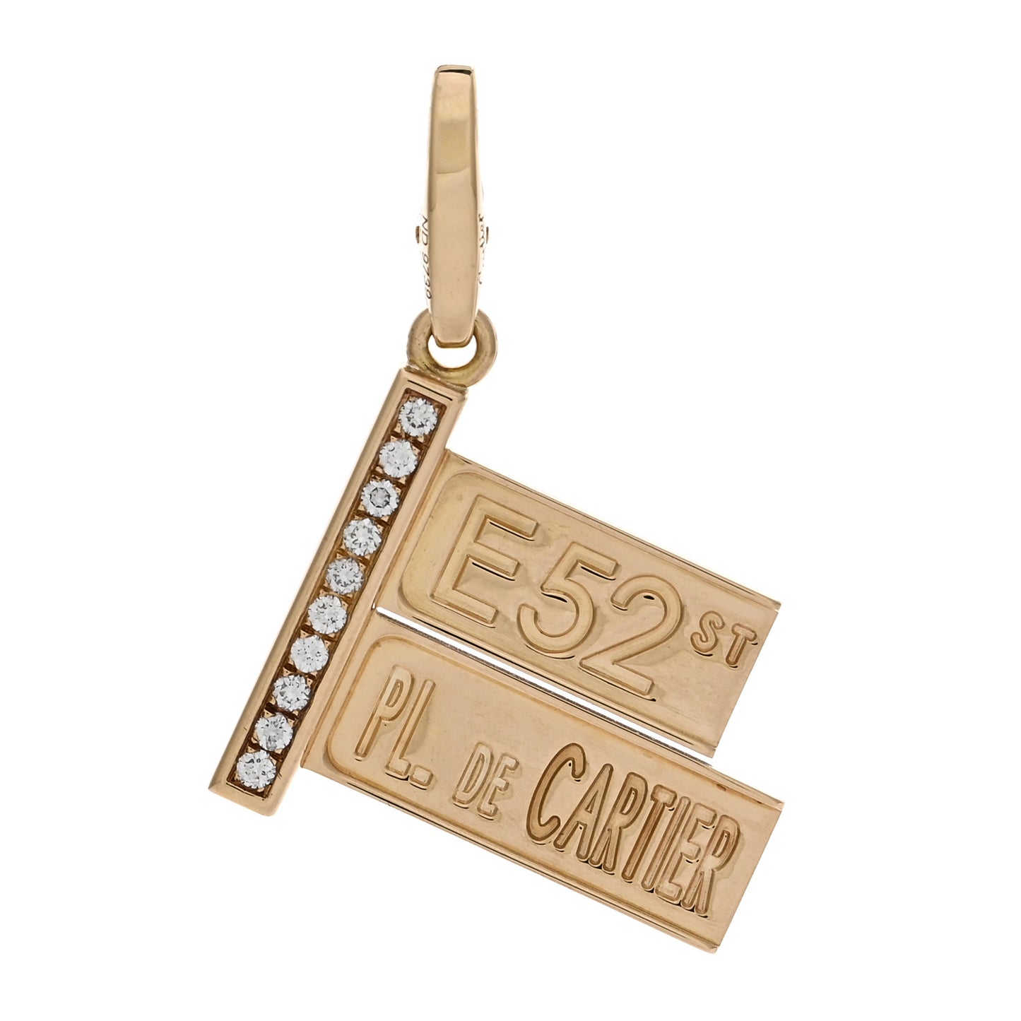 18K Yellow Gold Diamond 52nd Street Sign Charm Pendant